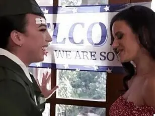 Tgirl soldier gets a warm mouth welcome