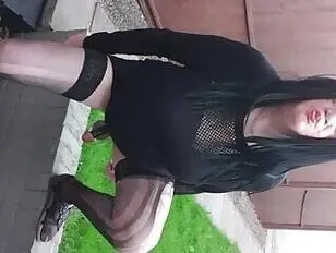 Ripped Hold Ups Restrained Shaft Prancing On Patio
