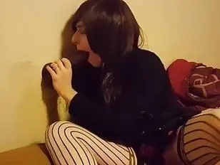 Tranny using her favorite suction dildo to please her ass